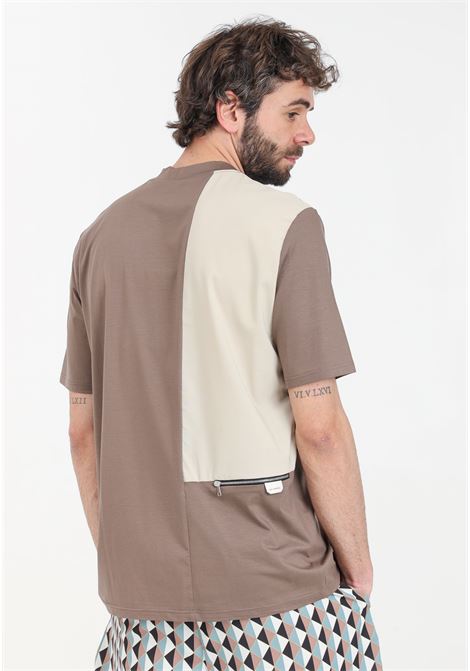 Brown and cream men's t-shirt with zip detail YES LONDON | XM4126FANGO-CREMA